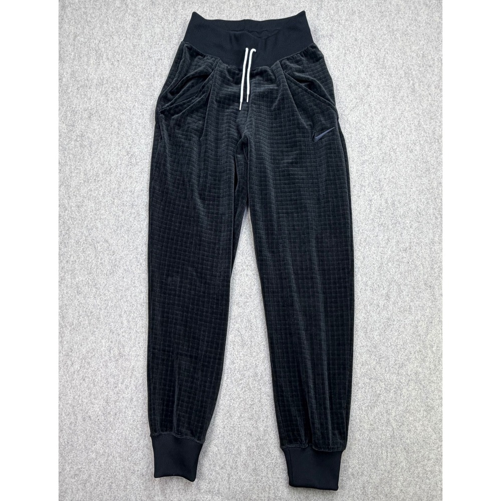 Nike Jogger Women XS Black Quilted Velour Y2K Athleisure Streetwear Retro Lounge
